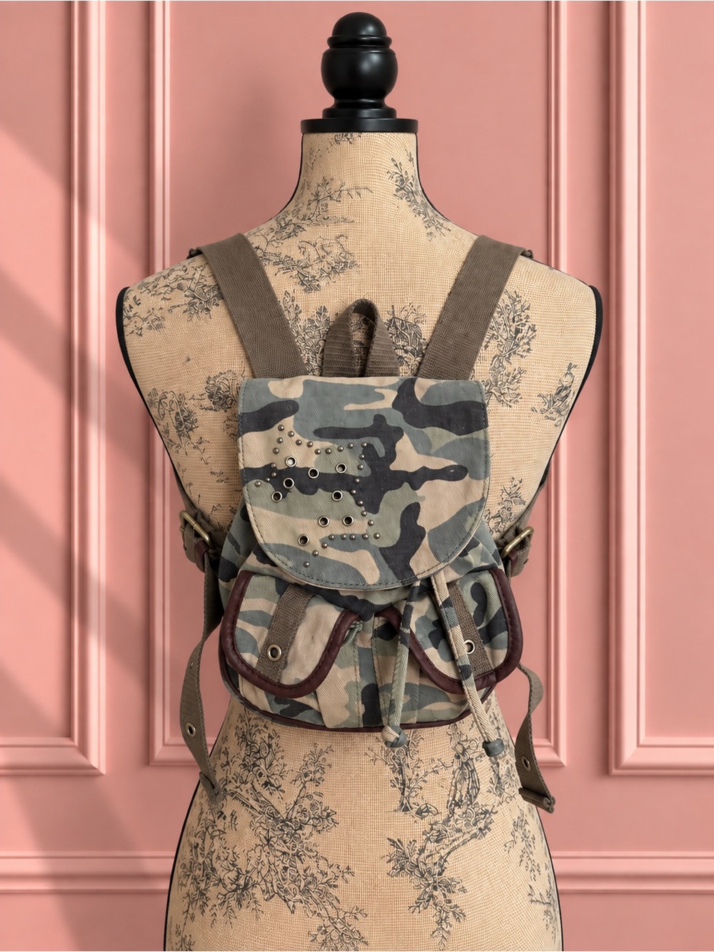 Y2K Camo Print Canvas Mini Backpack